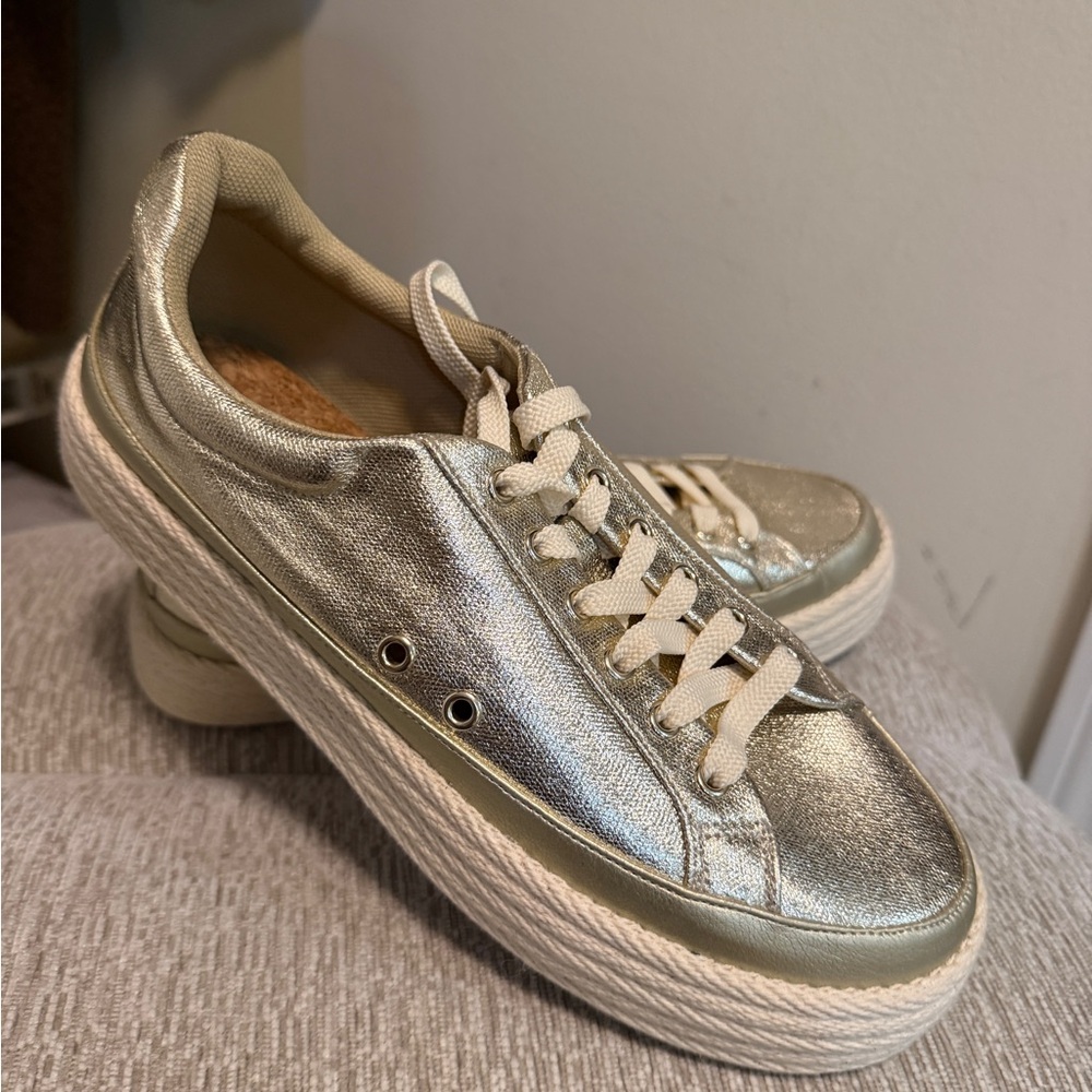 next Metallic Gold Platform Lace-Up Sneakers